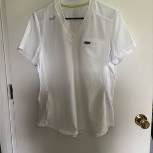 Landau Women's White V-Neck Scrub Top